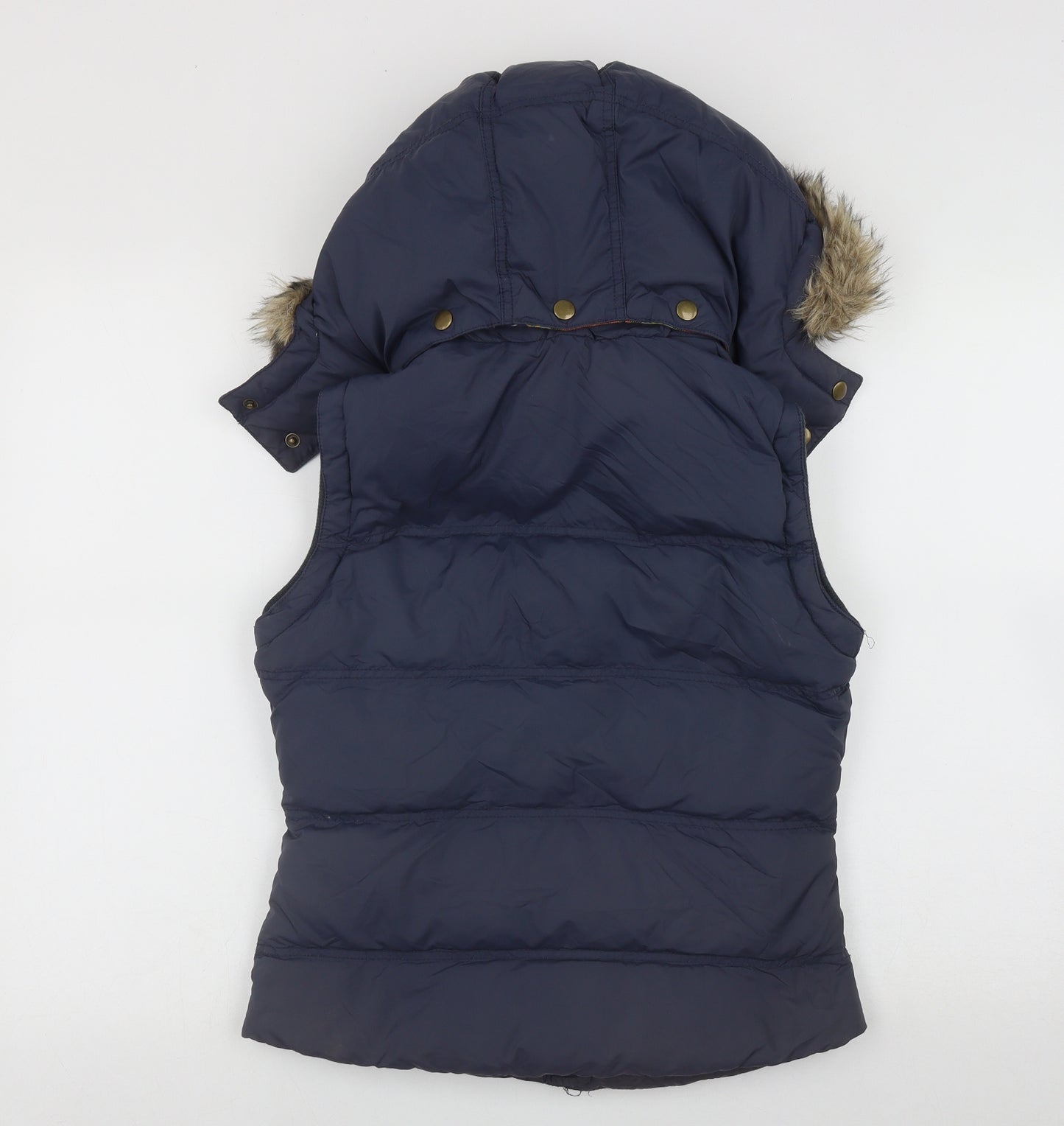 Jack Wills Womens Blue   Gilet Waistcoat Size 8  Zip - Faux Fur Hood