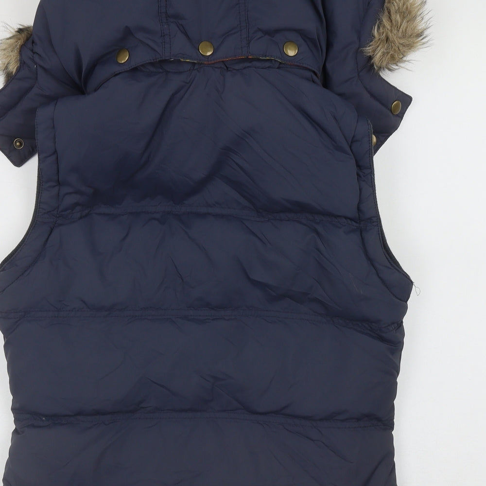 Jack Wills Womens Blue   Gilet Waistcoat Size 8  Zip - Faux Fur Hood