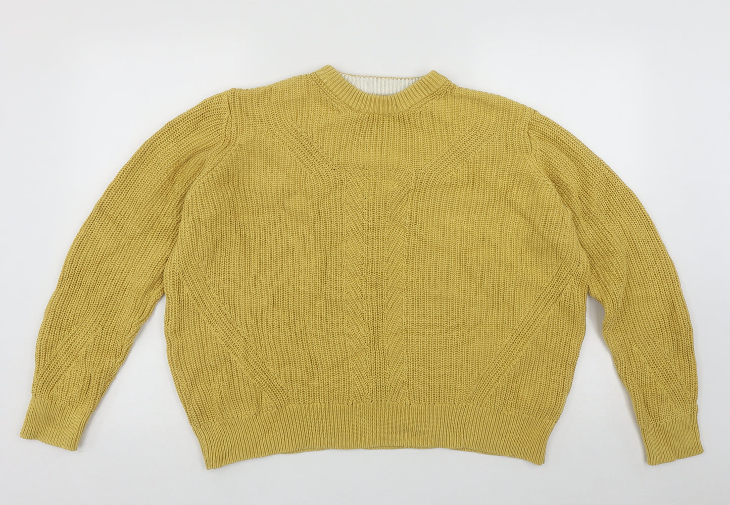 Marks and Spencer Womens Yellow Roll Neck  Cotton Pullover Jumper Size L   - Cable Knit