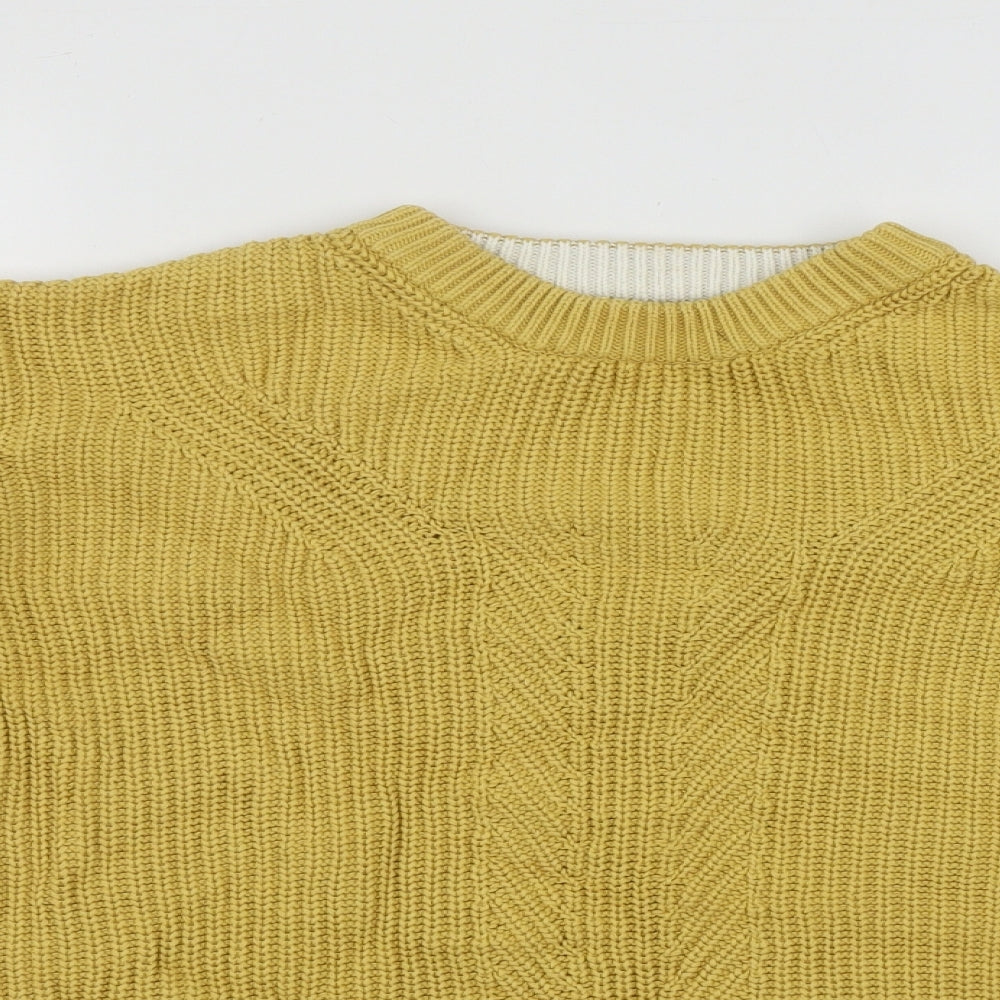 Marks and Spencer Womens Yellow Roll Neck  Cotton Pullover Jumper Size L   - Cable Knit