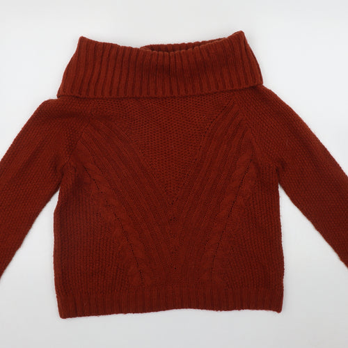 George Womens Brown Roll Neck  Acrylic Pullover Jumper Size 14   - Cable Knit
