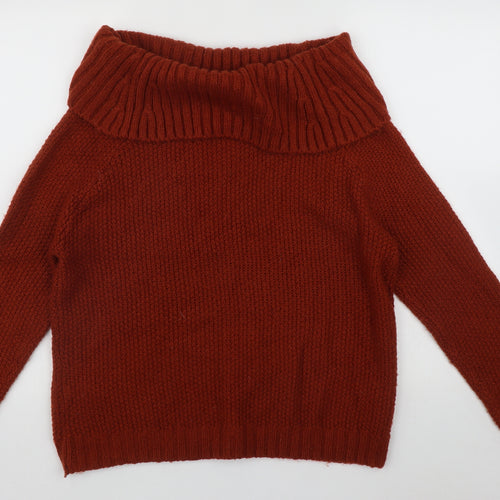 George Womens Brown Roll Neck  Acrylic Pullover Jumper Size 14   - Cable Knit
