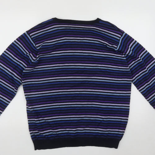 Burton Mens Multicoloured V-Neck Striped Cotton Pullover Jumper Size L