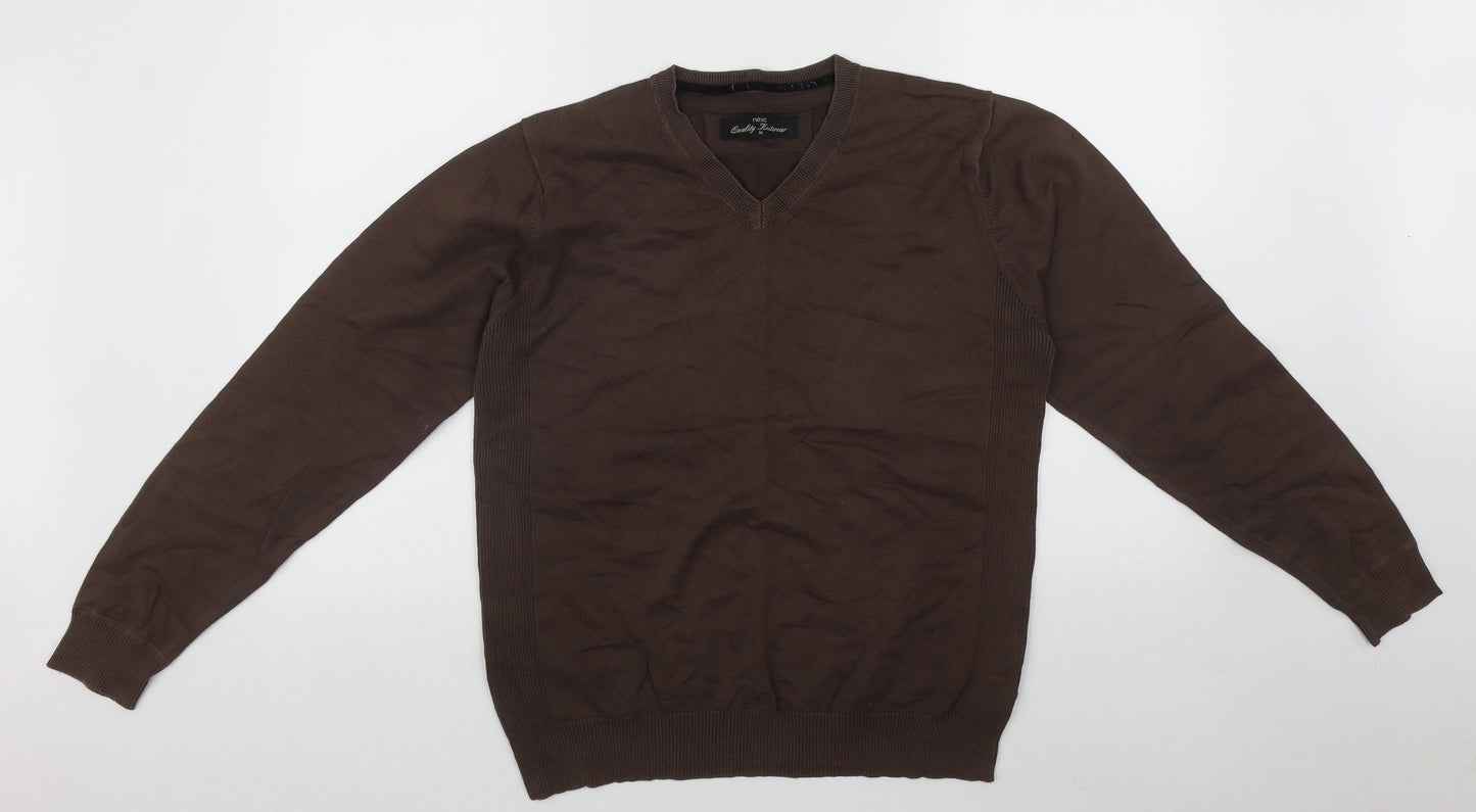 NEXT Mens Brown V-Neck  Cotton Henley Jumper Size M
