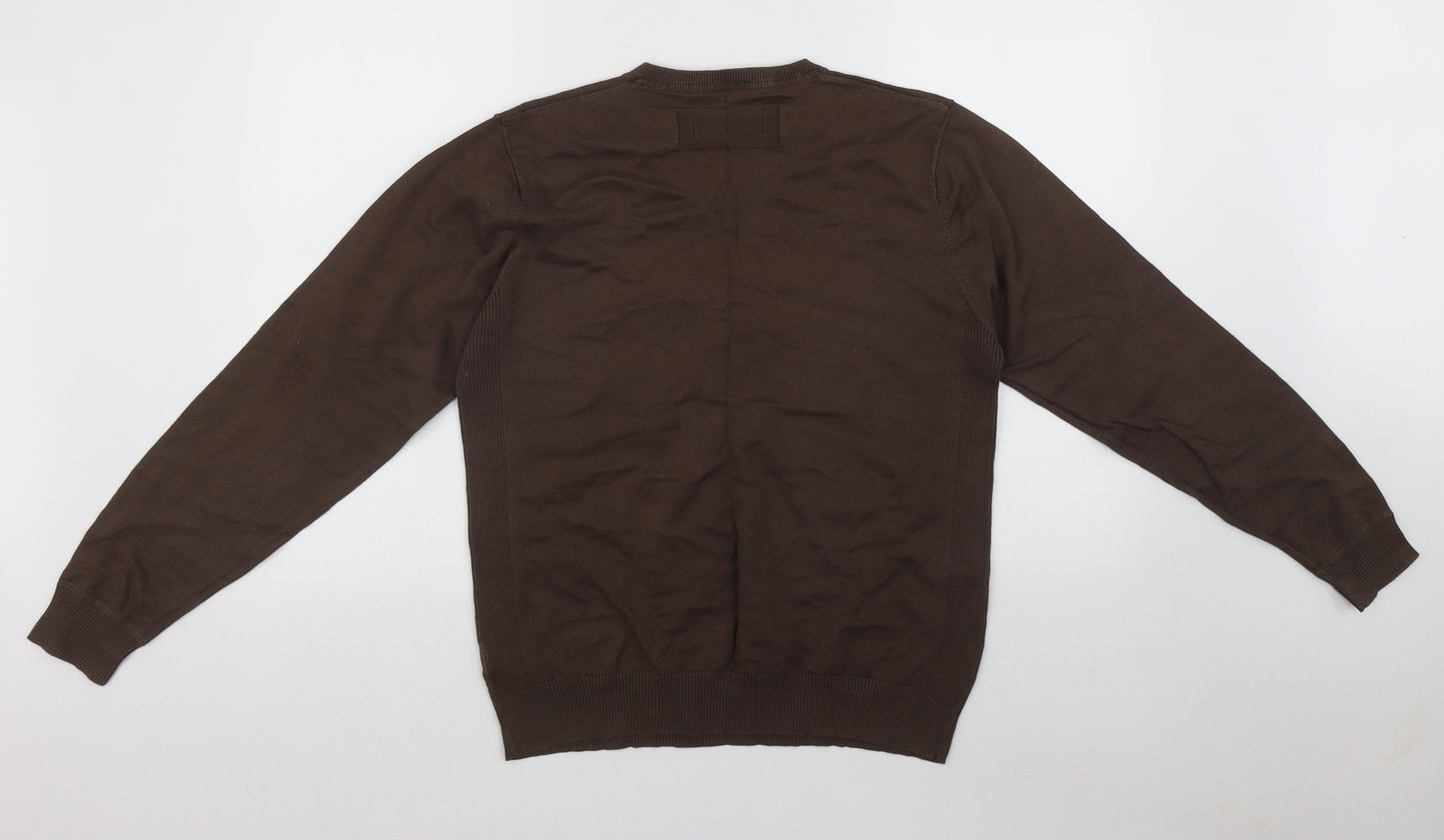 NEXT Mens Brown V-Neck  Cotton Henley Jumper Size M