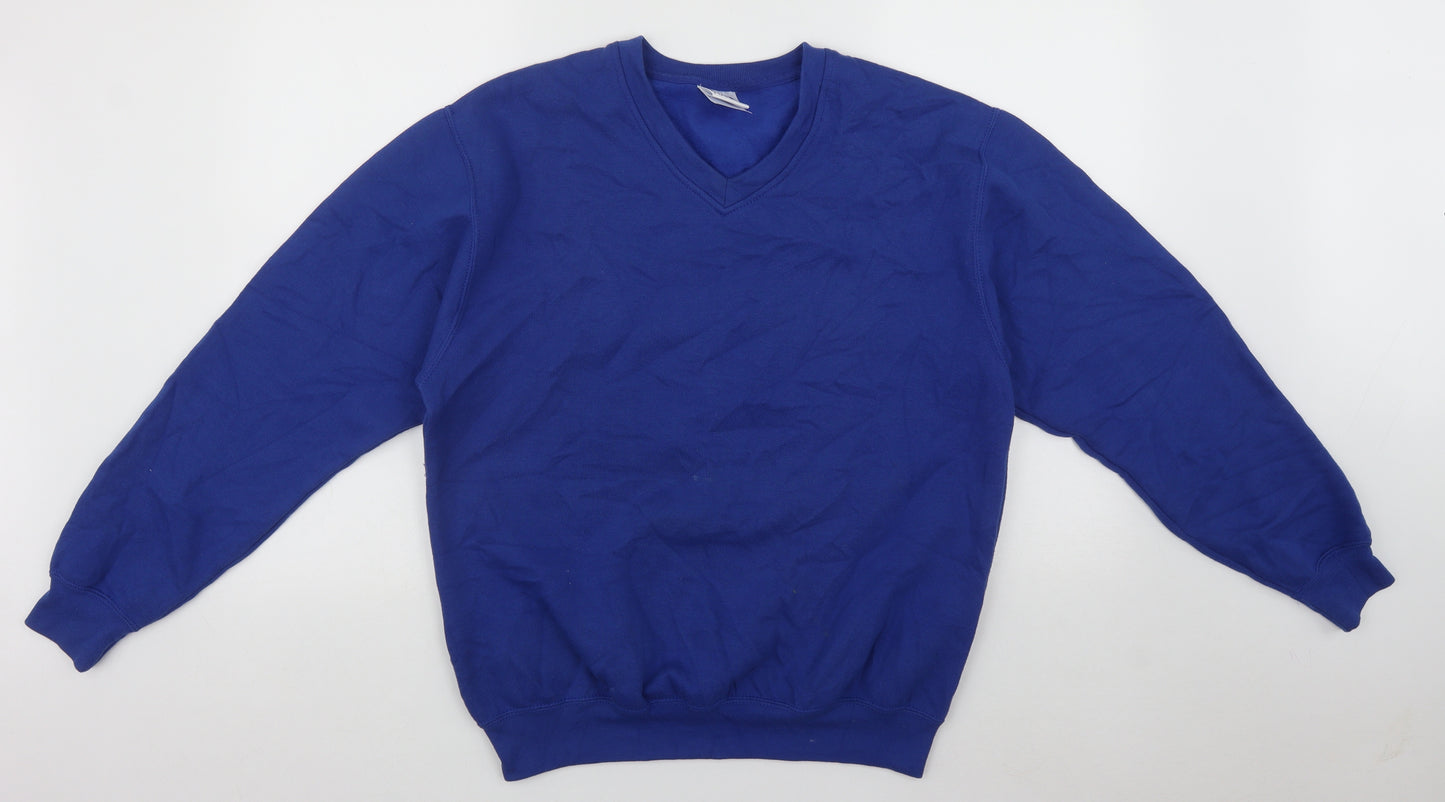 Russell Mens Blue V-Neck  Polyester Pullover Jumper Size M