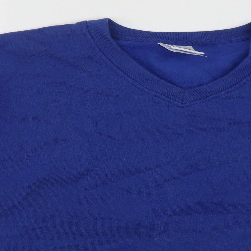 Russell Mens Blue V-Neck  Polyester Pullover Jumper Size M
