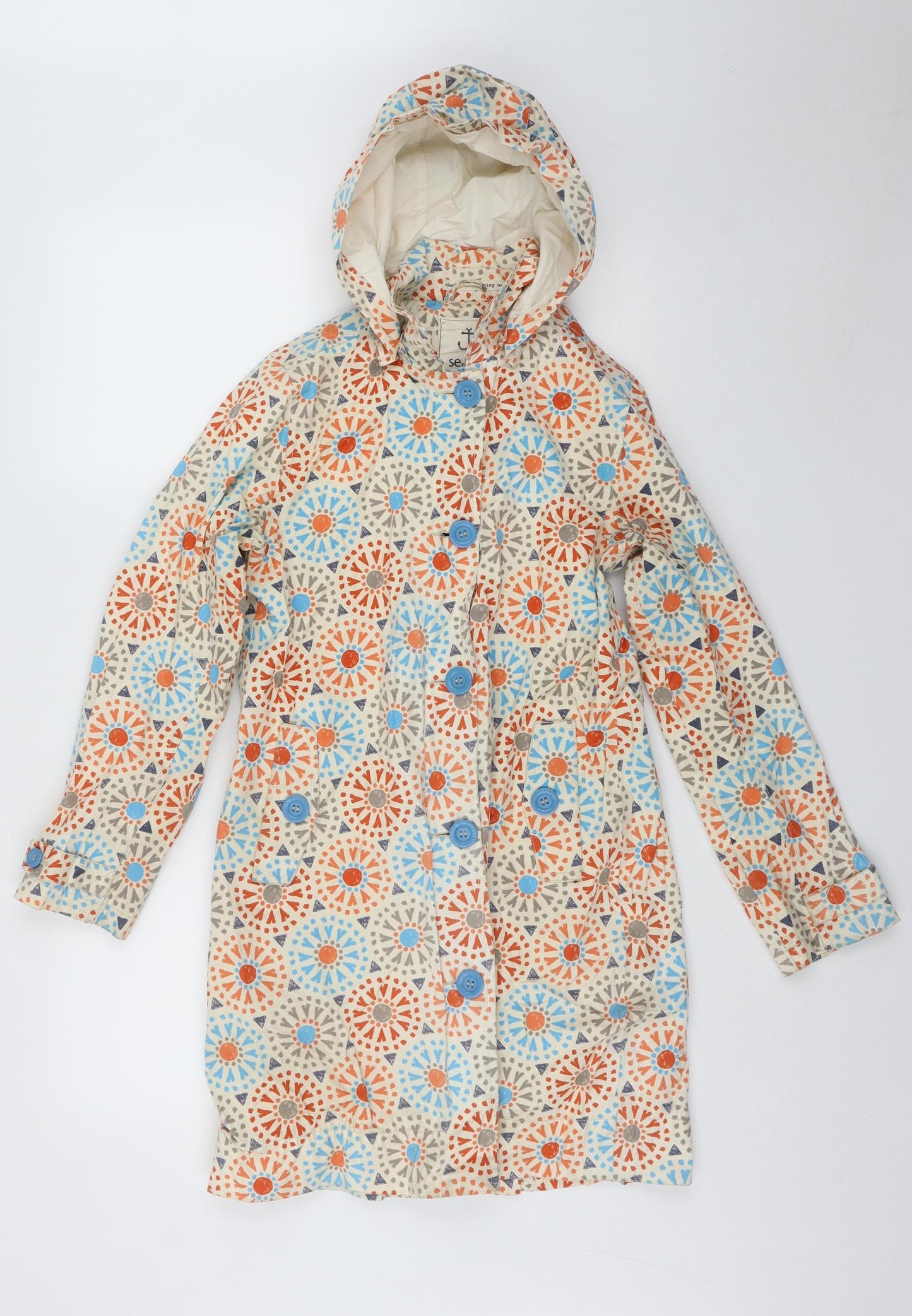 Seasalt Womens Multicoloured Geometric  Rain Coat Coat Size 8  Button