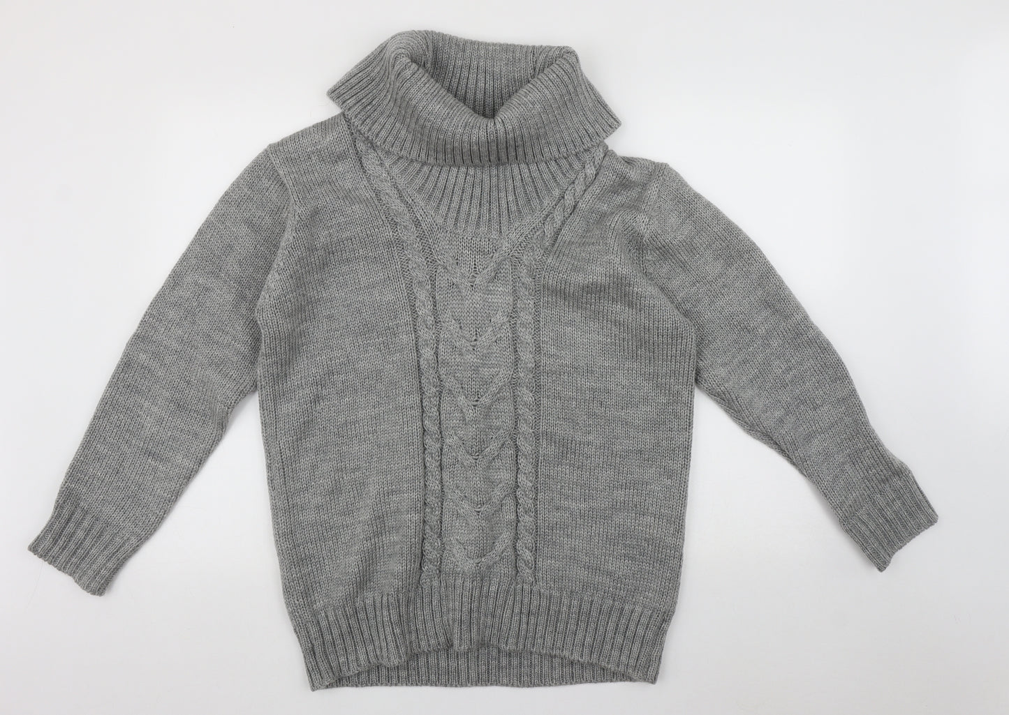 Woolvers Womens Grey Roll Neck  Wool Pullover Jumper Size L   - Cable Knit