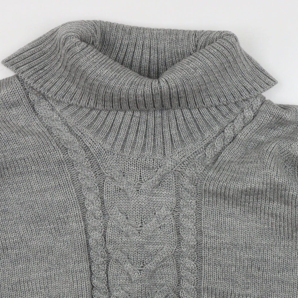 Woolvers Womens Grey Roll Neck  Wool Pullover Jumper Size L   - Cable Knit