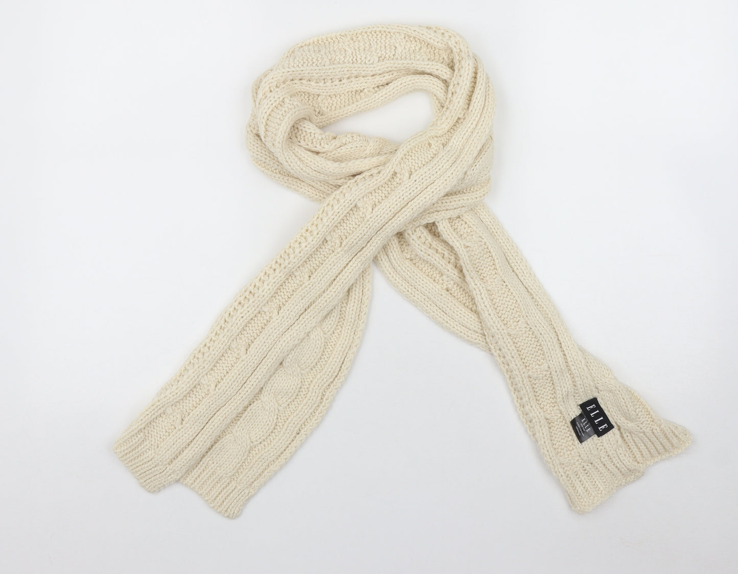 ELLE Womens Ivory  Acrylic  Scarf    - Cable Knit