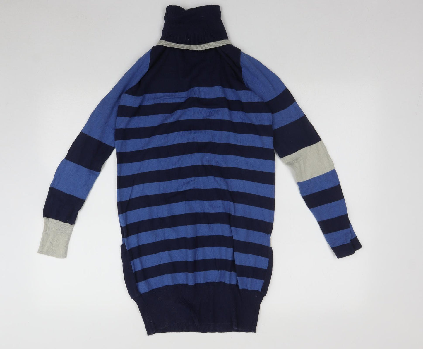 NEXT Womens Multicoloured Roll Neck Striped Cotton Pullover Jumper Size 10   - Pocket Detail