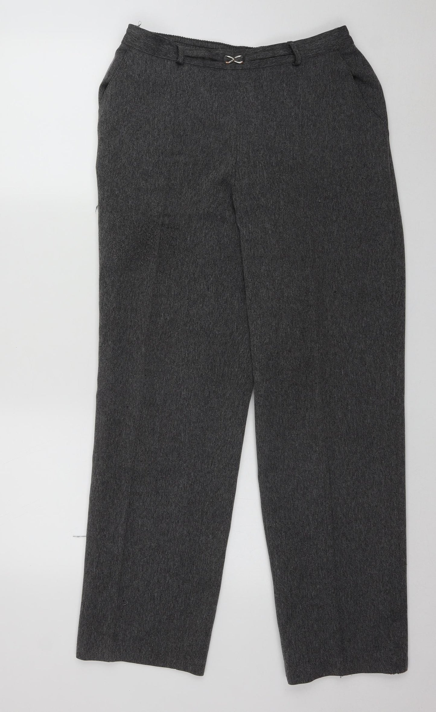 Marks and Spencer Womens Grey  Polyester Trousers  Size 12 L26 in Regular  - Elasticated Waist , Pockets