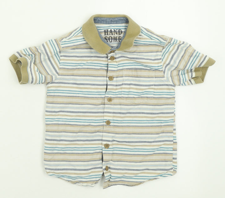 Matalan Boys Brown Striped Cotton Basic Button-Up Size 4-5 Years Collared Button