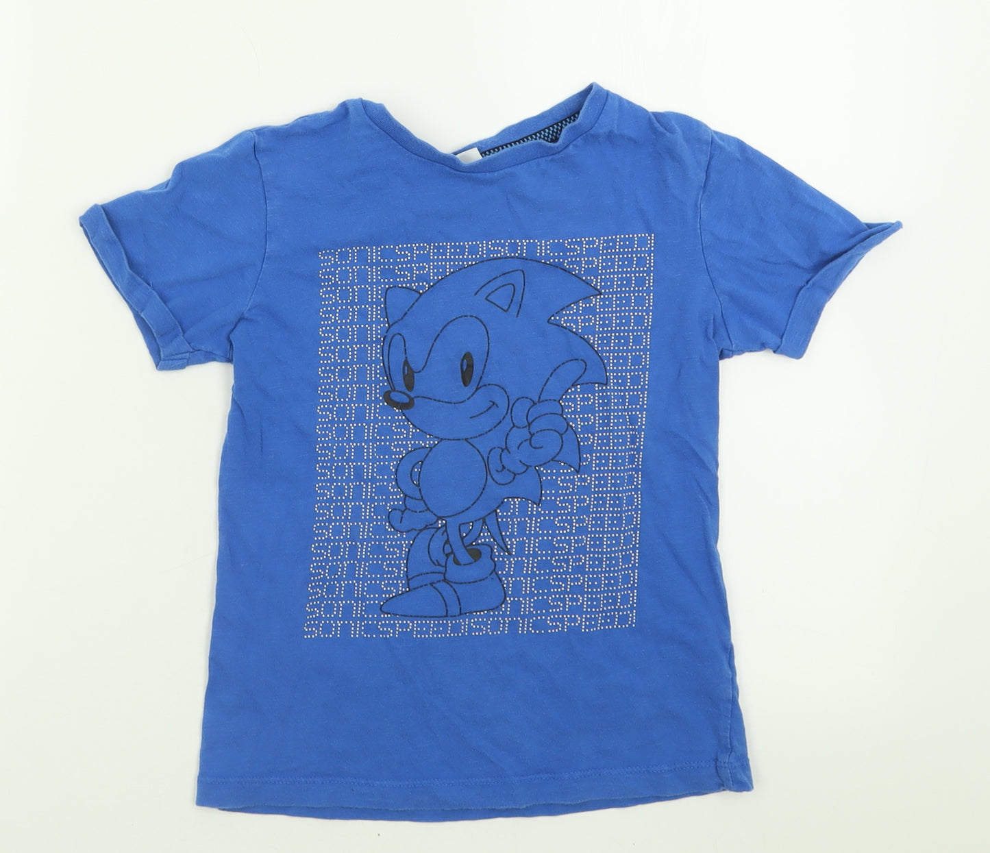 George Boys Blue  Cotton Basic T-Shirt Size 7-8 Years Crew Neck Pullover - Sonic The Hedgehog