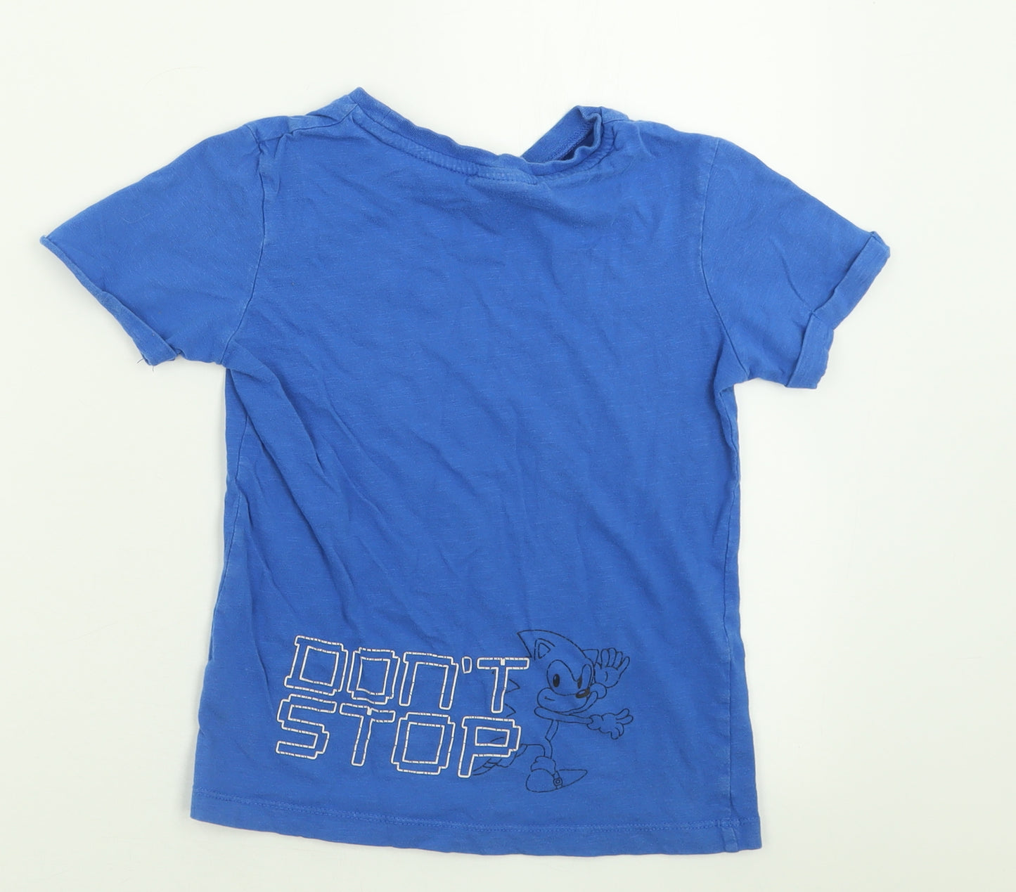 George Boys Blue  Cotton Basic T-Shirt Size 7-8 Years Crew Neck Pullover - Sonic The Hedgehog