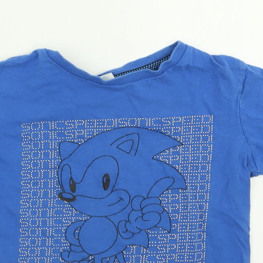 George Boys Blue  Cotton Basic T-Shirt Size 7-8 Years Crew Neck Pullover - Sonic The Hedgehog