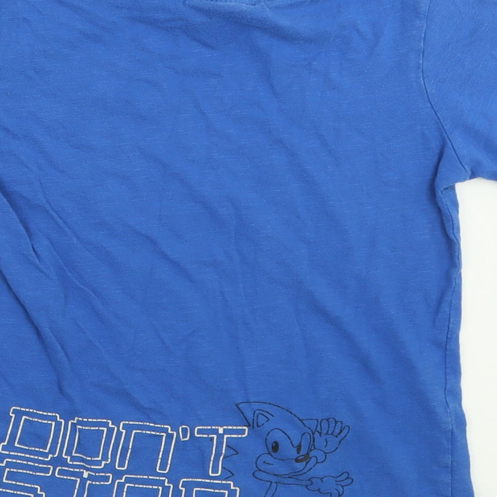 George Boys Blue  Cotton Basic T-Shirt Size 7-8 Years Crew Neck Pullover - Sonic The Hedgehog