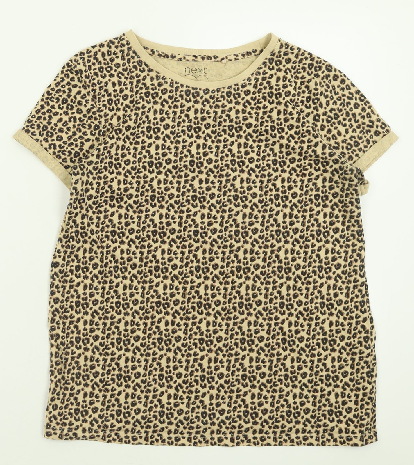 NEXT Girls Brown Animal Print Cotton Basic T-Shirt Size 14 Years Crew Neck Pullover