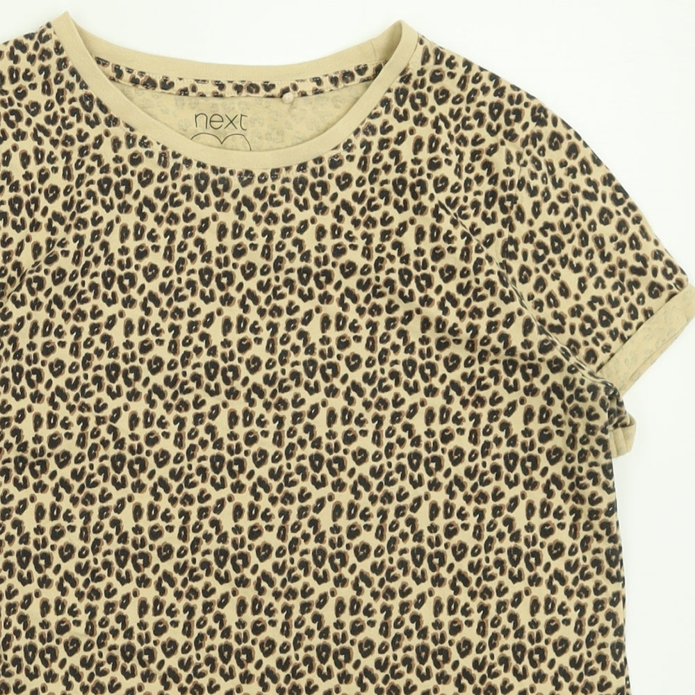 NEXT Girls Brown Animal Print Cotton Basic T-Shirt Size 14 Years Crew Neck Pullover