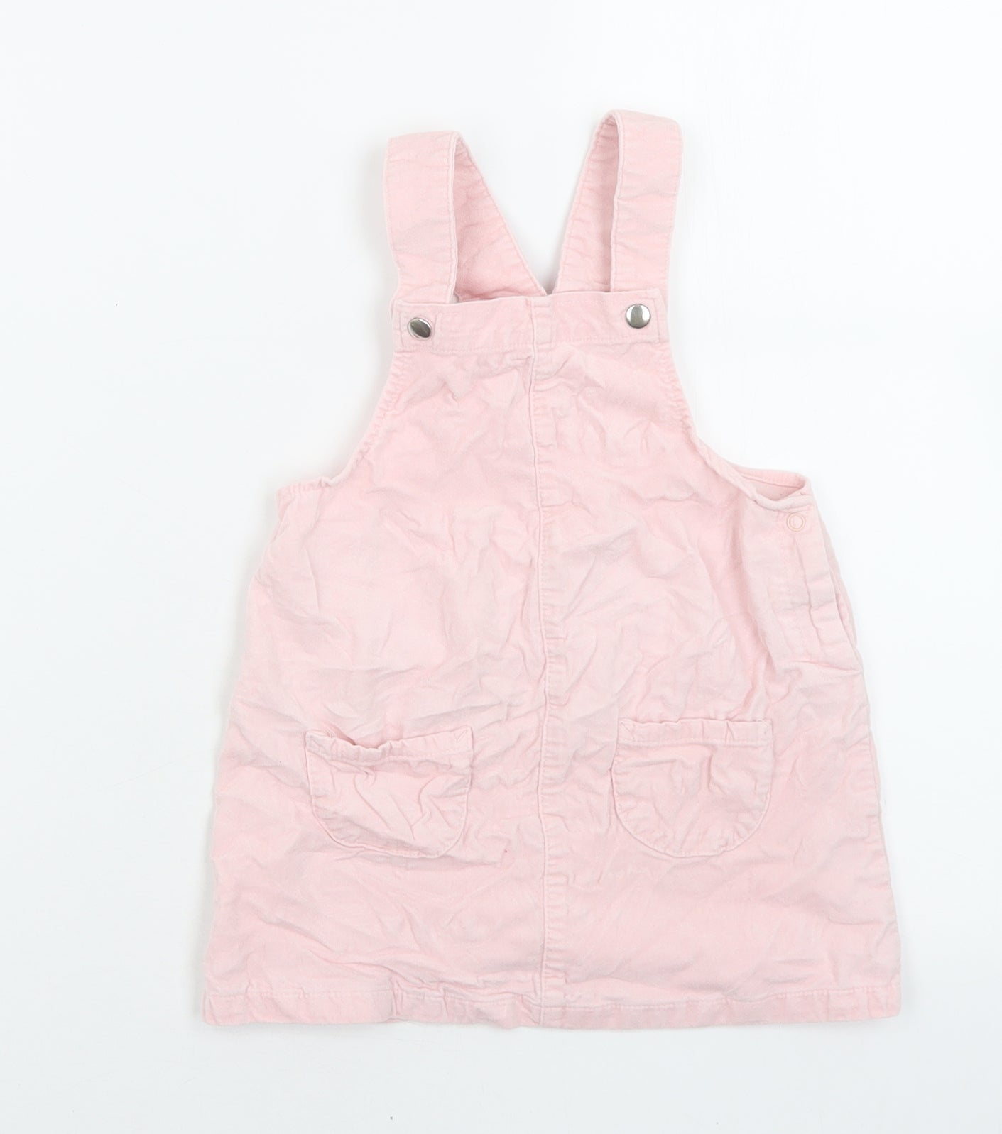 H&M Girls Pink  Cotton Pinafore/Dungaree Dress  Size 18-24 Months  Square Neck Button