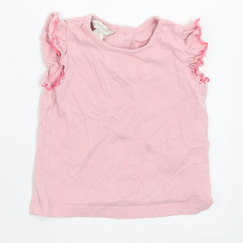 Monsoon Girls Pink  Cotton Basic T-Shirt Size 3-6 Months Crew Neck Button