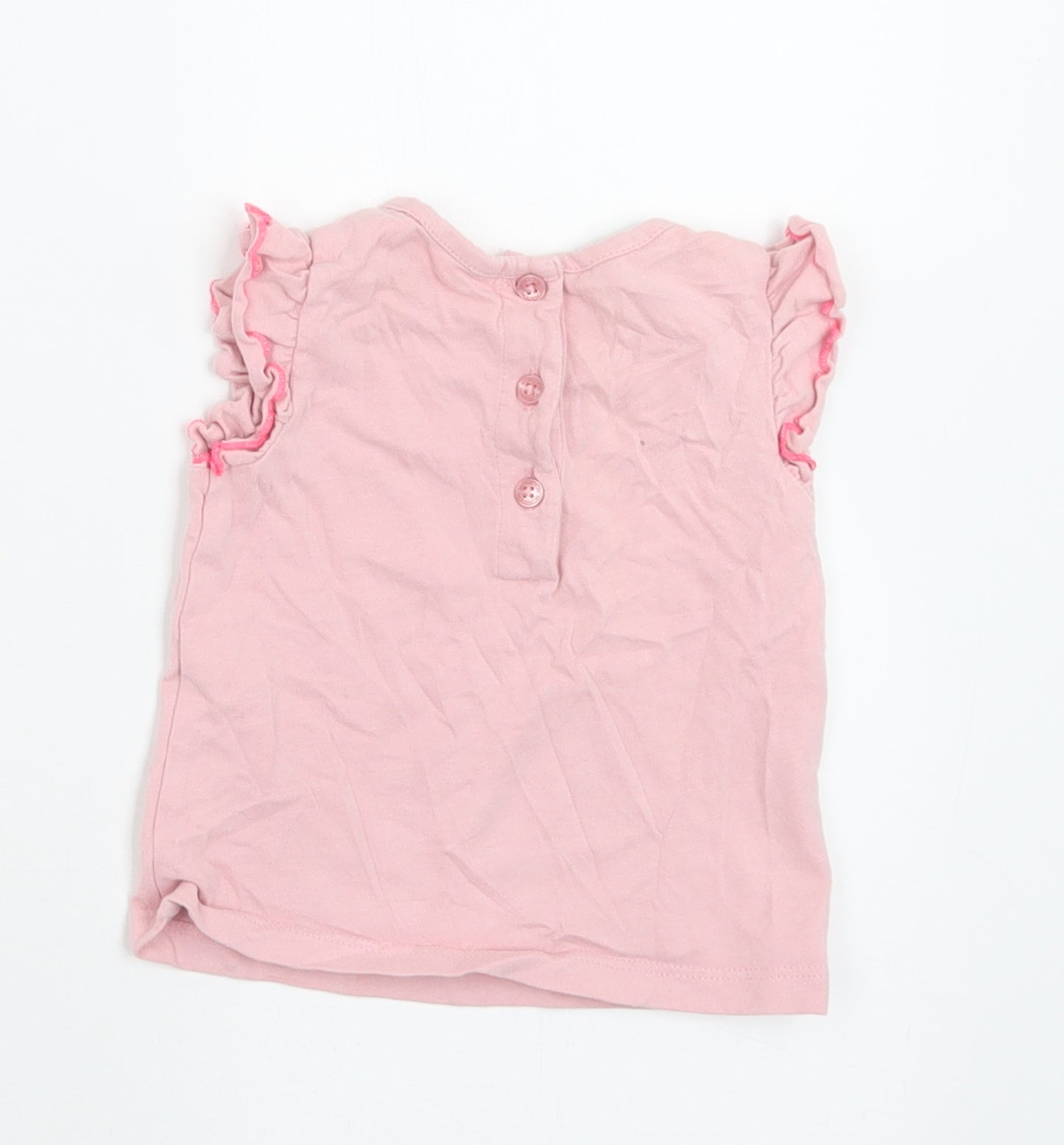 Monsoon Girls Pink  Cotton Basic T-Shirt Size 3-6 Months Crew Neck Button