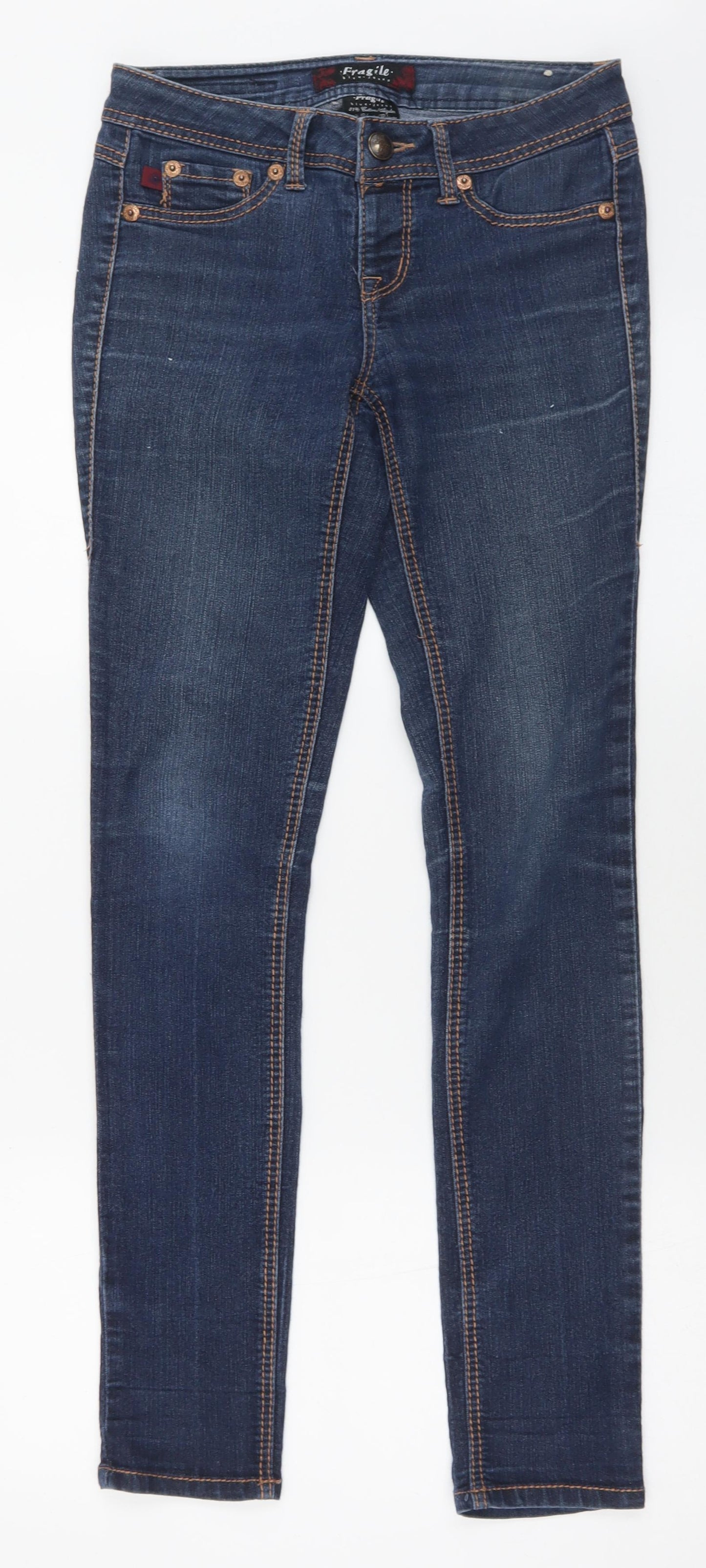 Fragile Womens Blue  Cotton Skinny Jeans Size S L31 in Regular Button -