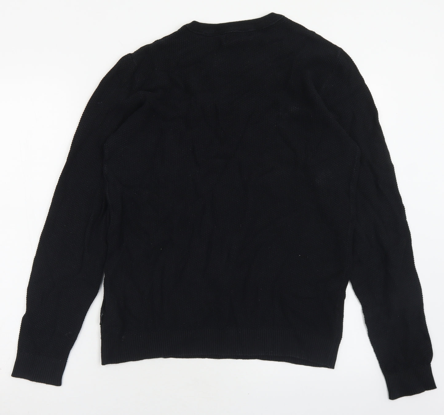 JACK & JONES Mens Black Crew Neck  Cotton Pullover Jumper Size L