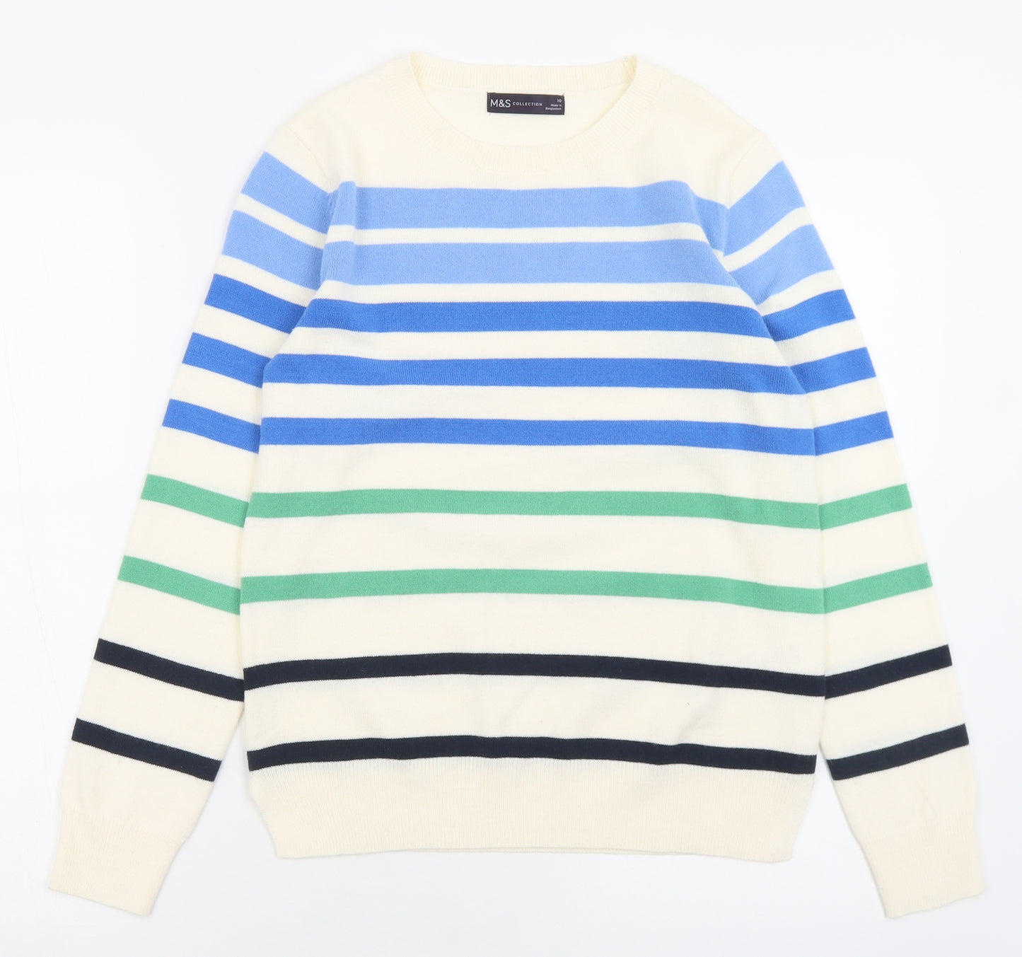 Marks and Spencer Womens Multicoloured Crew Neck Striped Acrylic Pullover Jumper Size 10