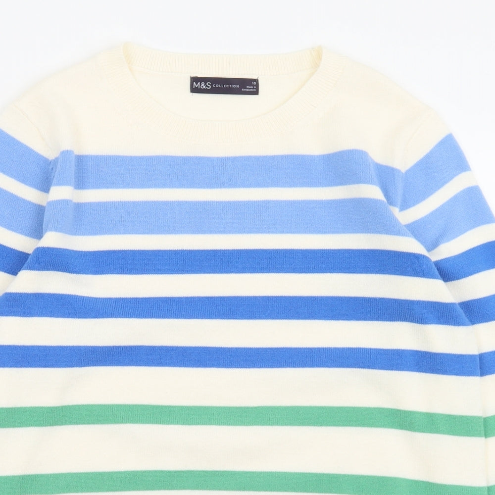 Marks and Spencer Womens Multicoloured Crew Neck Striped Acrylic Pullover Jumper Size 10