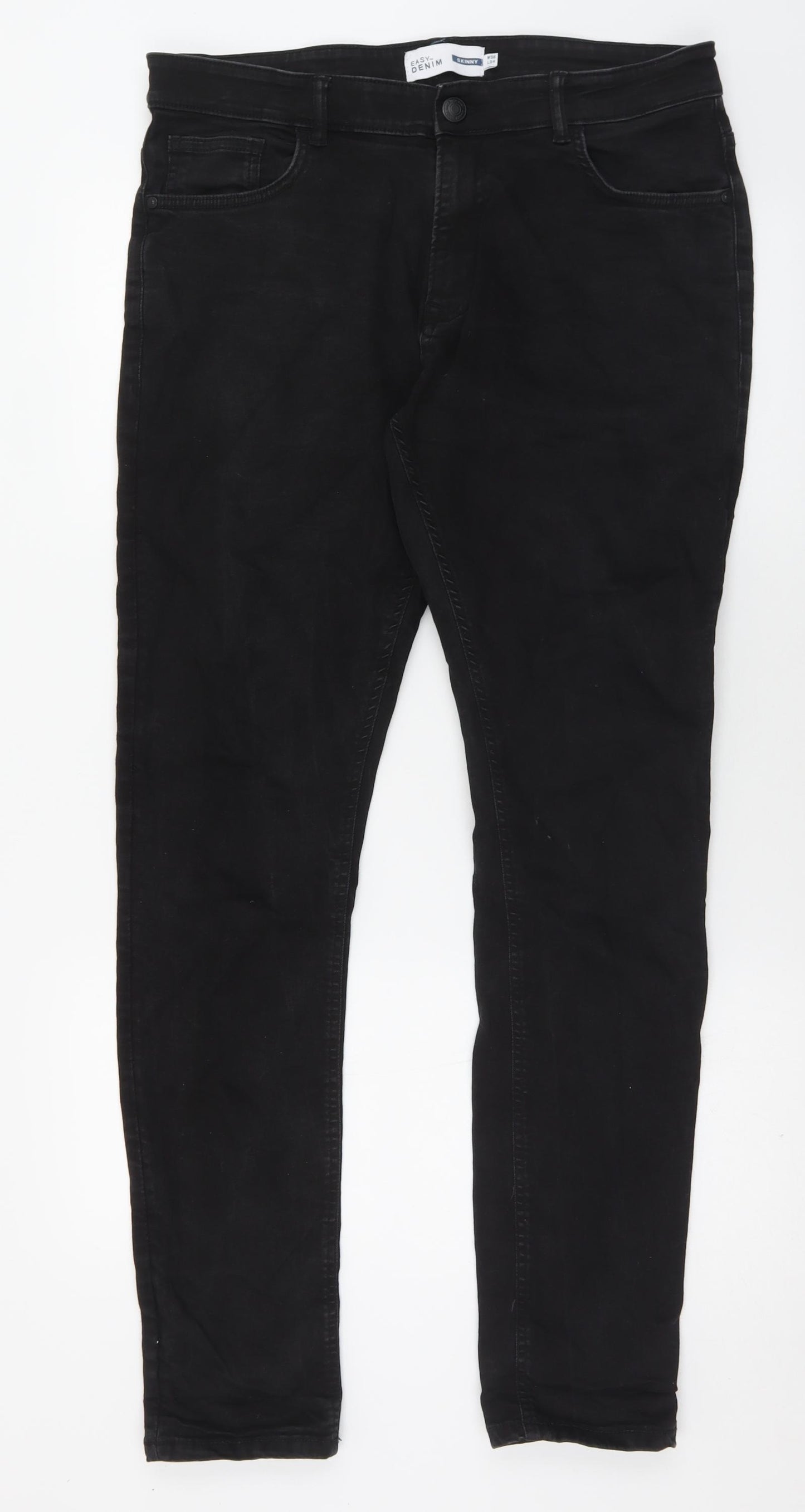 Easy Mens Black  Cotton Skinny Jeans Size 26 in L34 in Regular Button