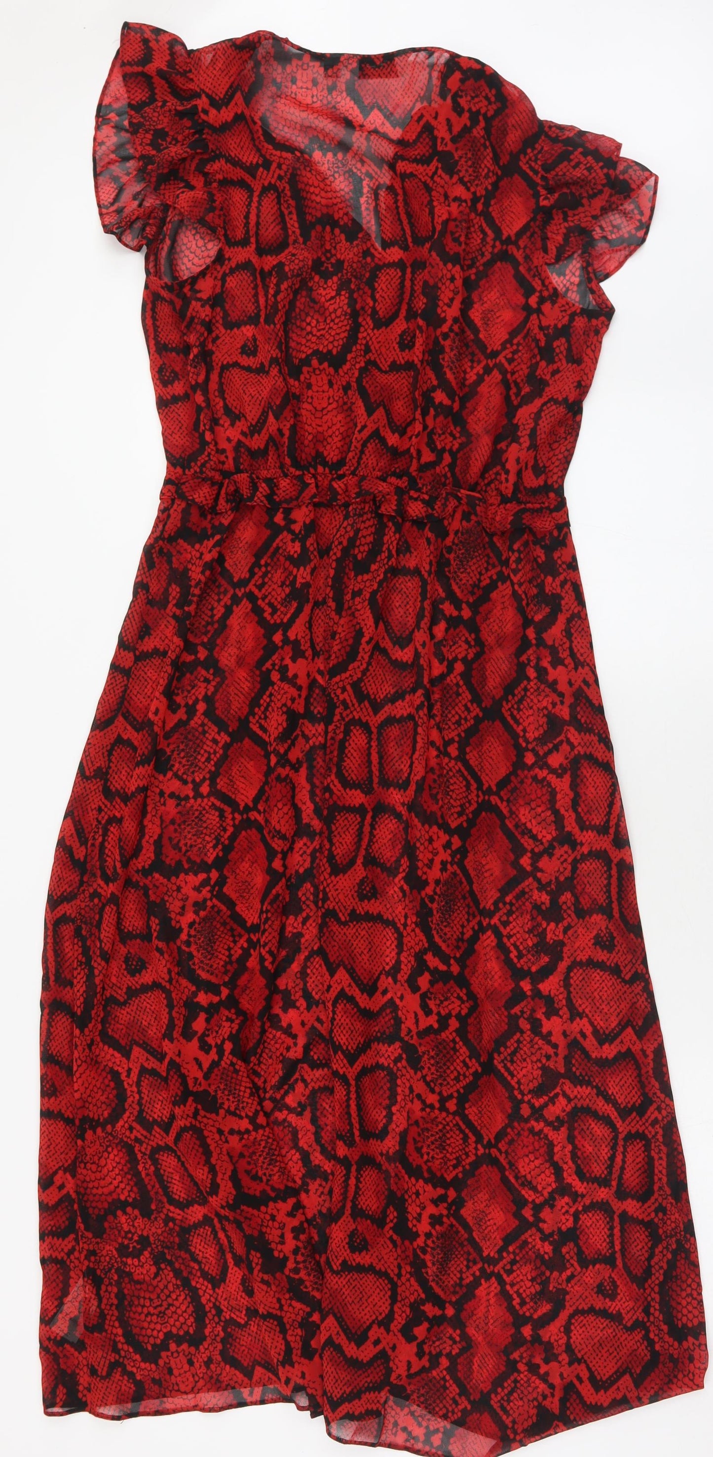 Dorothy Perkins Womens Red Animal Print Polyester A-Line  Size 12  V-Neck Pullover