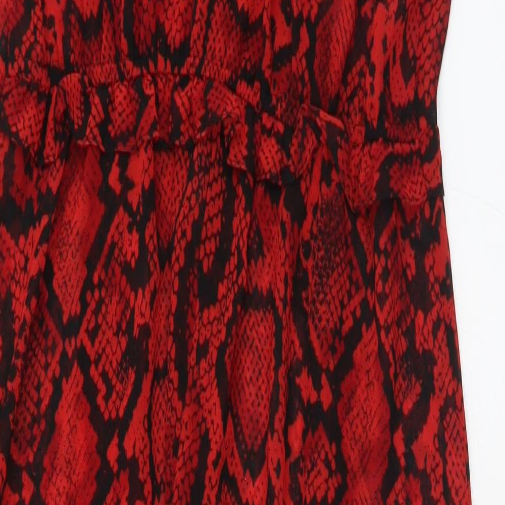 Dorothy Perkins Womens Red Animal Print Polyester A-Line  Size 12  V-Neck Pullover