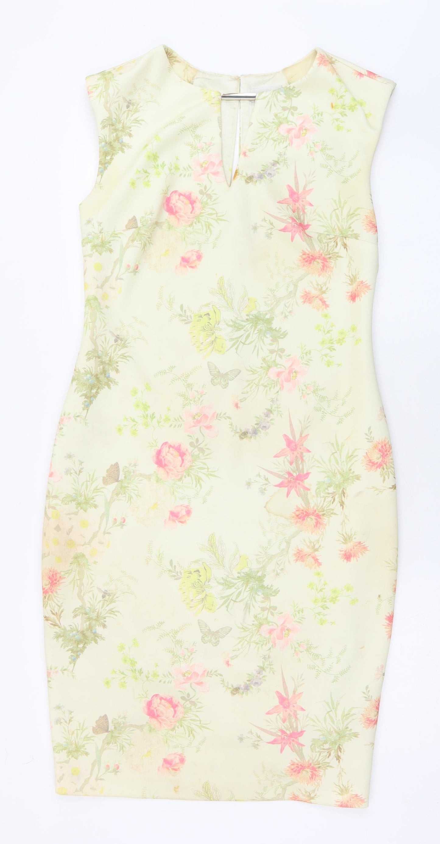 NEXT Womens Multicoloured Floral Polyester Pencil Dress  Size 12  V-Neck Button