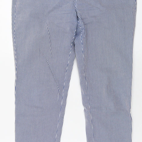 Savida Womens Blue Striped Cotton Trousers  Size 12 L28 in Regular Zip