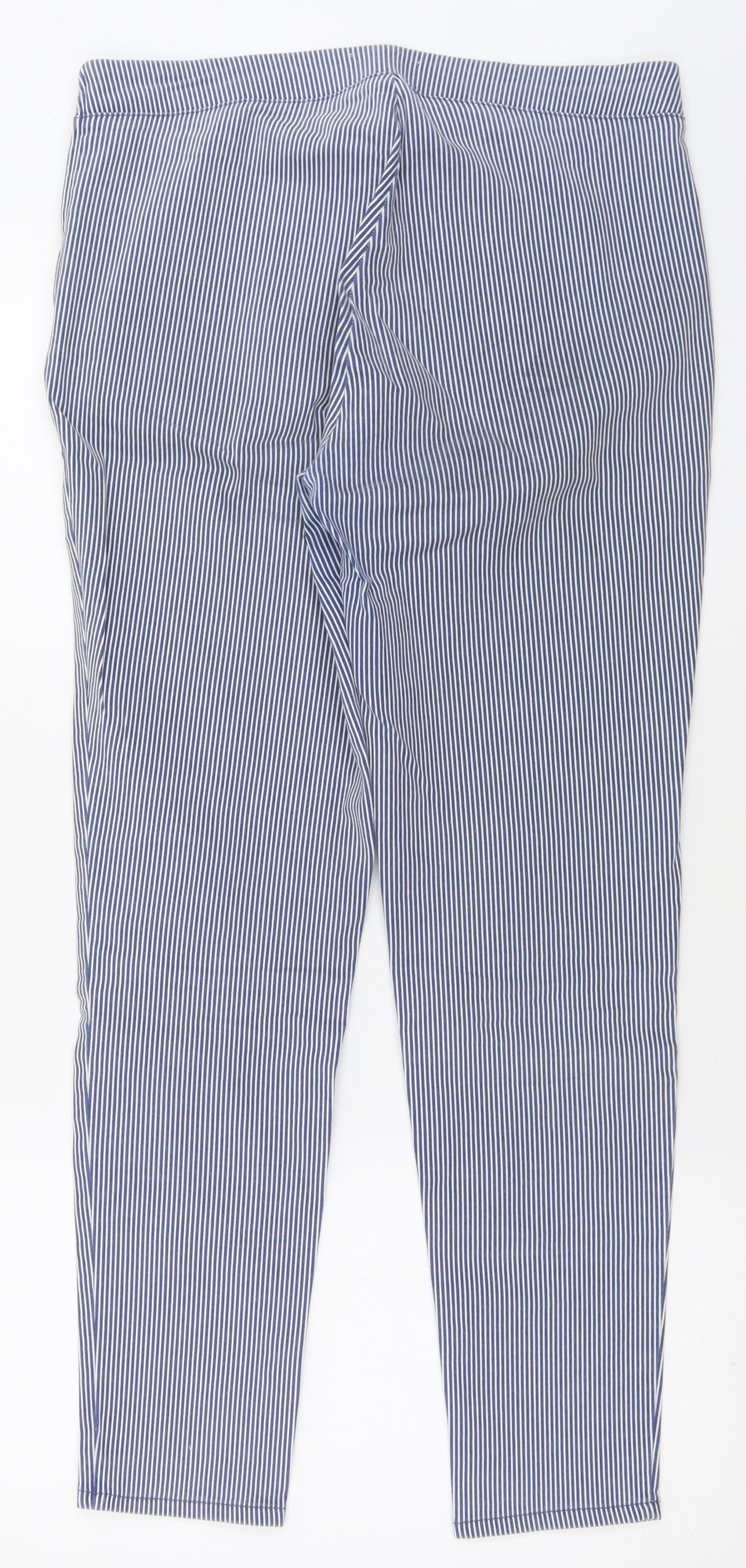 Savida Womens Blue Striped Cotton Trousers  Size 12 L28 in Regular Zip