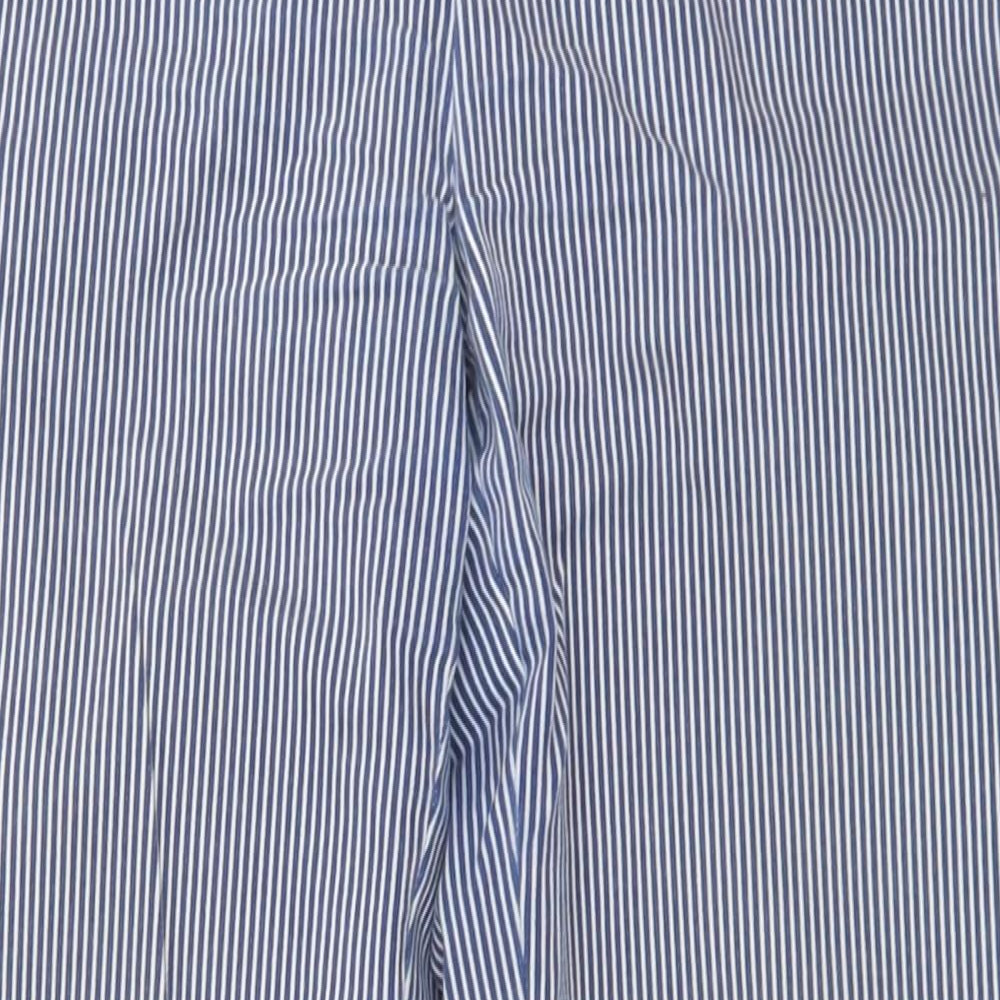 Savida Womens Blue Striped Cotton Trousers  Size 12 L28 in Regular Zip