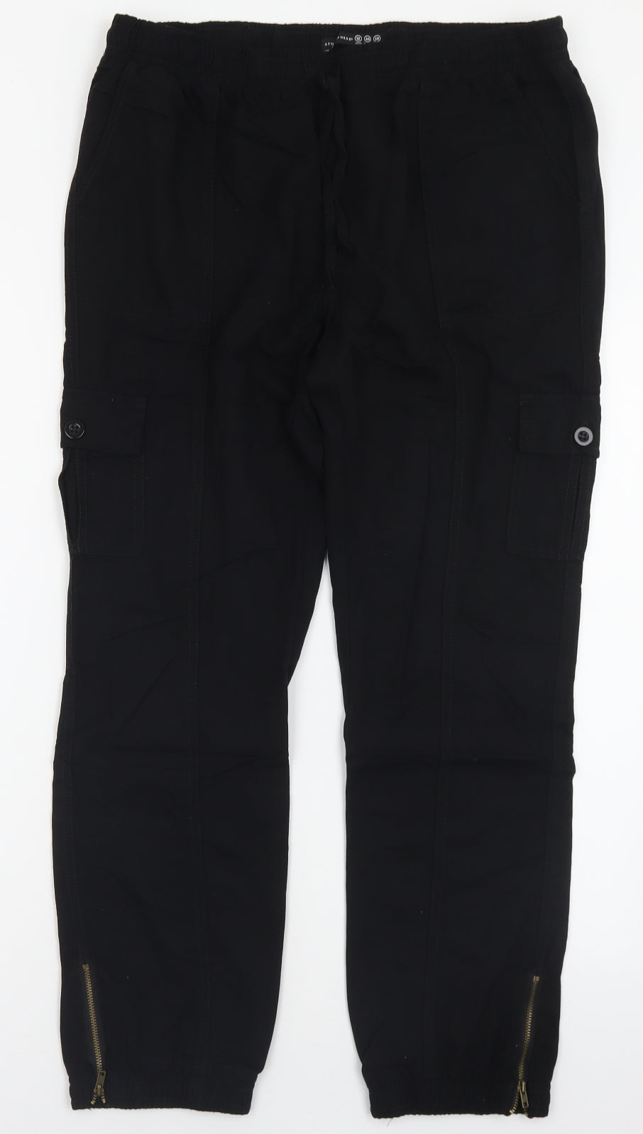 Atmosphere Womens Black  Polyester Cargo Trousers Size 12 L28 in Regular Tie
