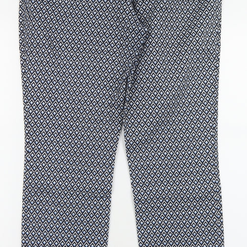 Dunnes Stores Womens Blue Geometric Cotton Trousers  Size 12 L28 in Regular Zip