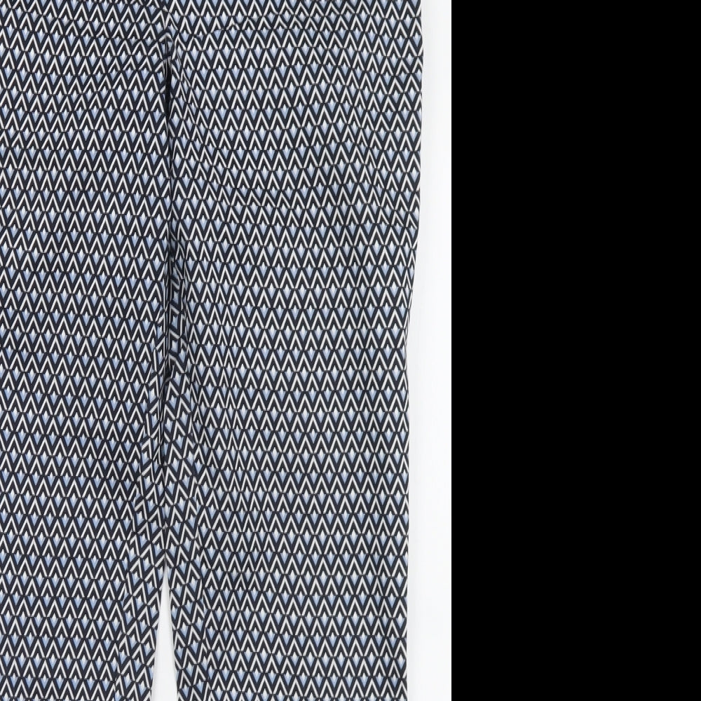 Dunnes Stores Womens Blue Geometric Cotton Trousers  Size 12 L28 in Regular Zip