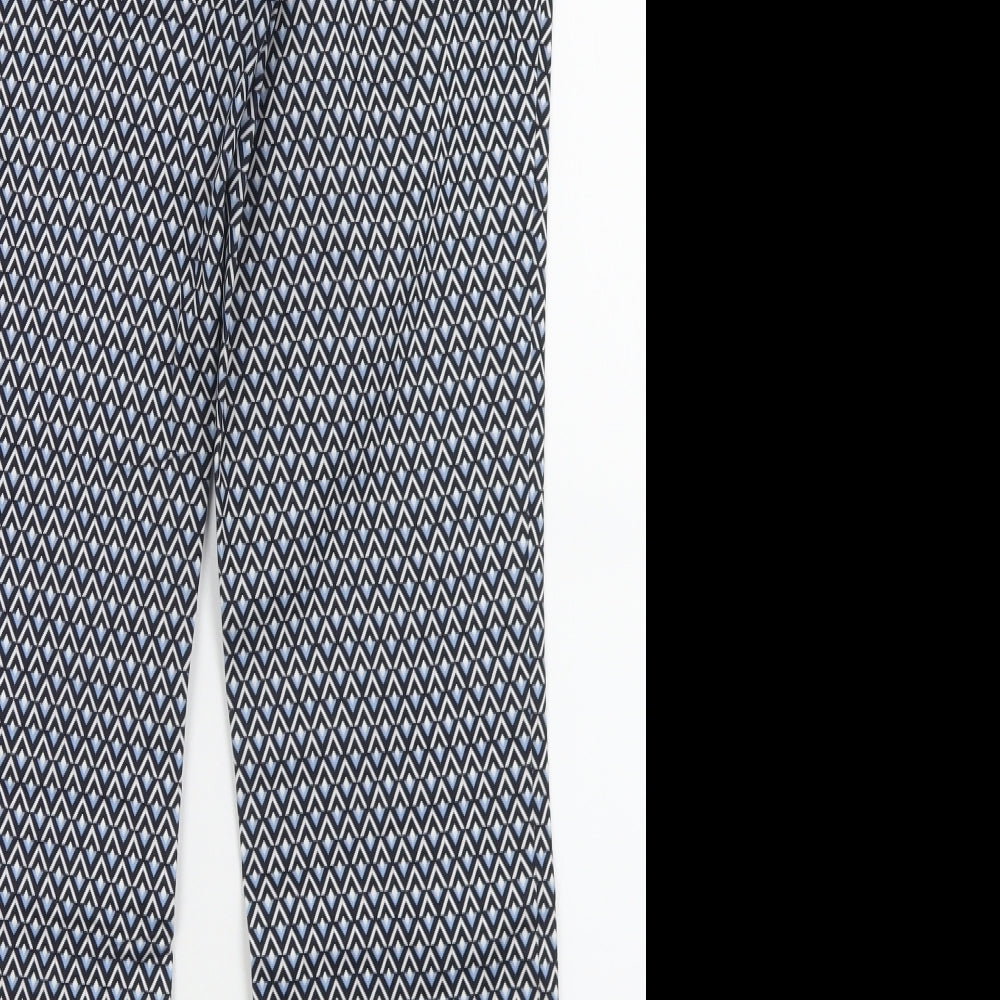 Dunnes Stores Womens Blue Geometric Cotton Trousers  Size 12 L28 in Regular Zip