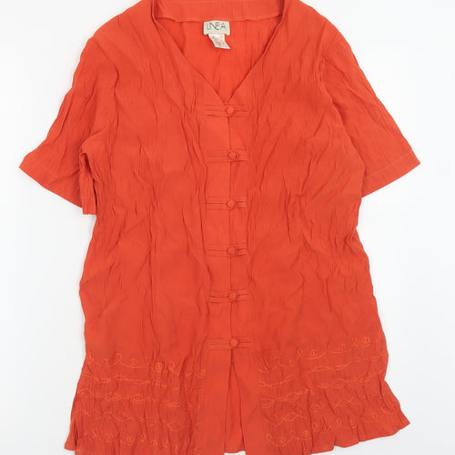 Linea Womens Orange  Viscose Basic Button-Up Size 12 V-Neck
