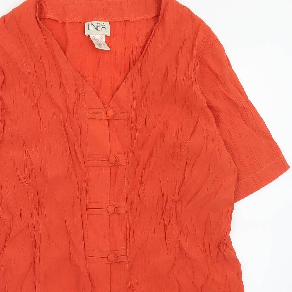 Linea Womens Orange  Viscose Basic Button-Up Size 12 V-Neck