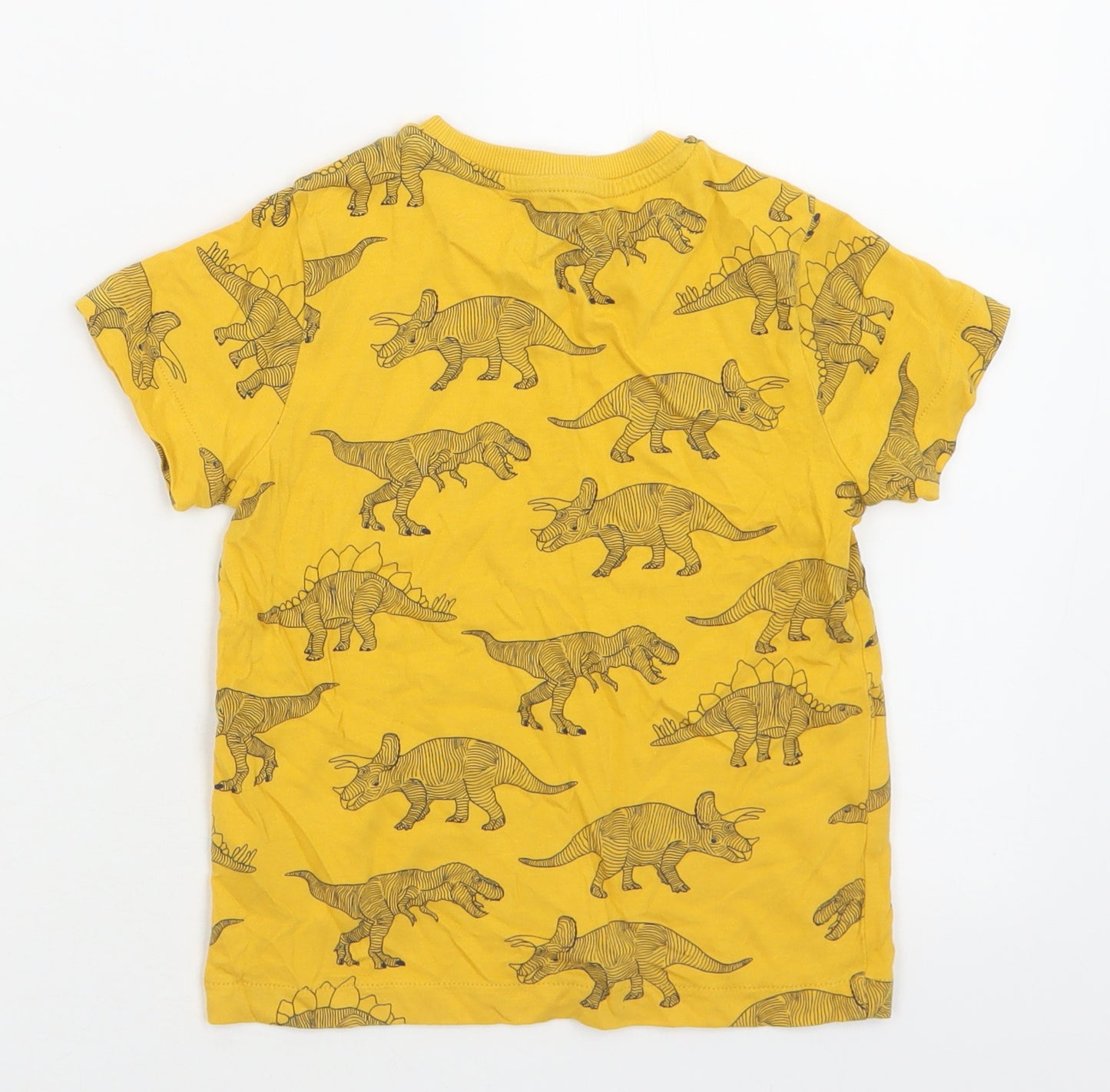 Marks and Spencer Boys Yellow Geometric Cotton Basic T-Shirt Size 3-4 Years Crew Neck Pullover