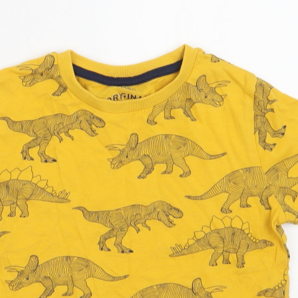 Marks and Spencer Boys Yellow Geometric Cotton Basic T-Shirt Size 3-4 Years Crew Neck Pullover