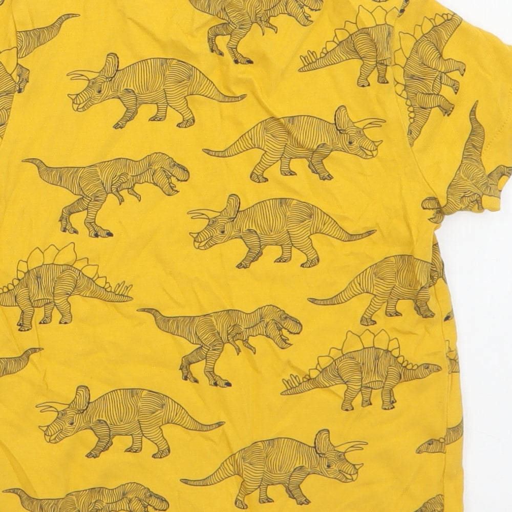 Marks and Spencer Boys Yellow Geometric Cotton Basic T-Shirt Size 3-4 Years Crew Neck Pullover