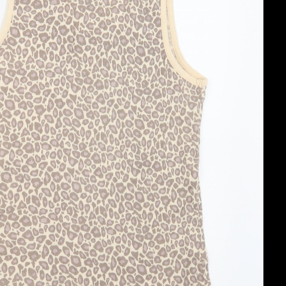 River Island Womens Brown Animal Print Cotton Basic Tank Size 16 Scoop Neck