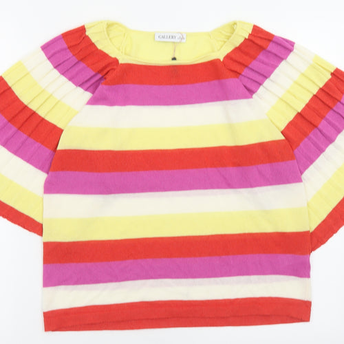 Gallery Womens Multicoloured Striped Viscose Basic T-Shirt Size S Square Neck
