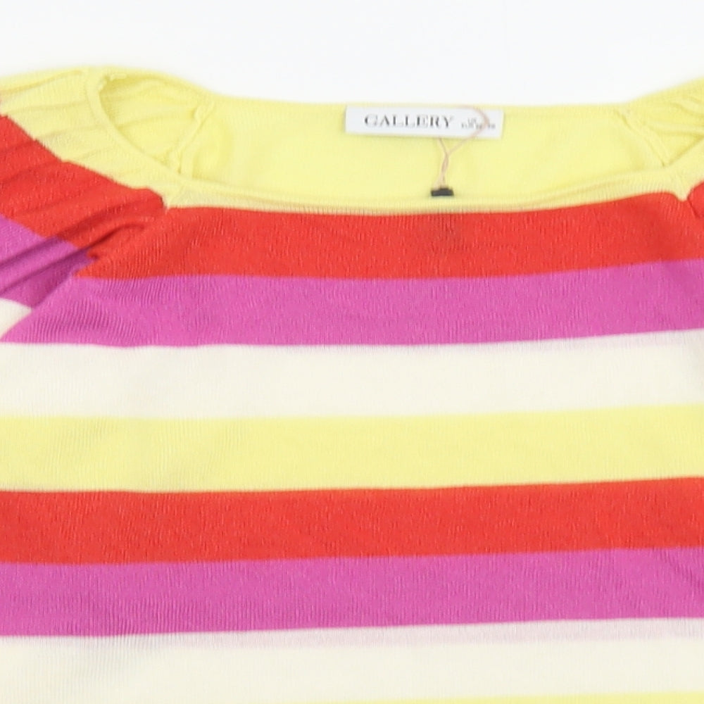 Gallery Womens Multicoloured Striped Viscose Basic T-Shirt Size S Square Neck